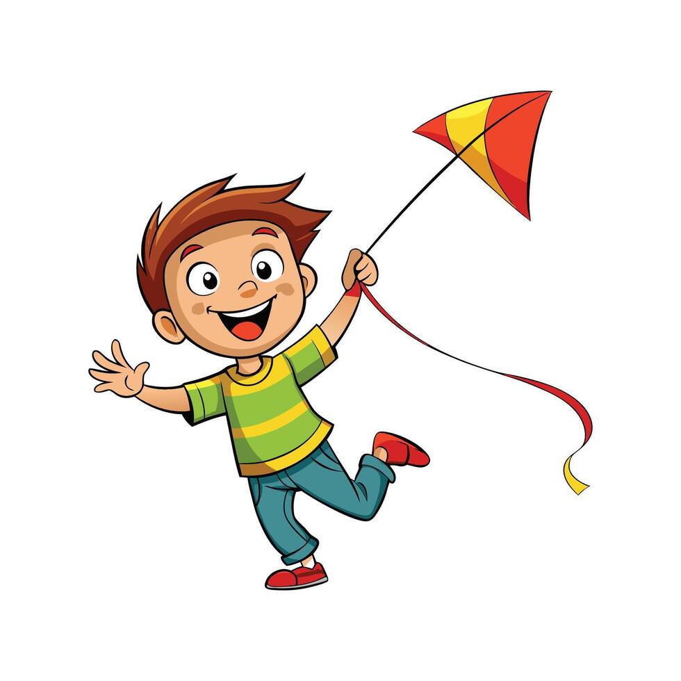 Child Enjoying the Thrill of Flying a Kite vector