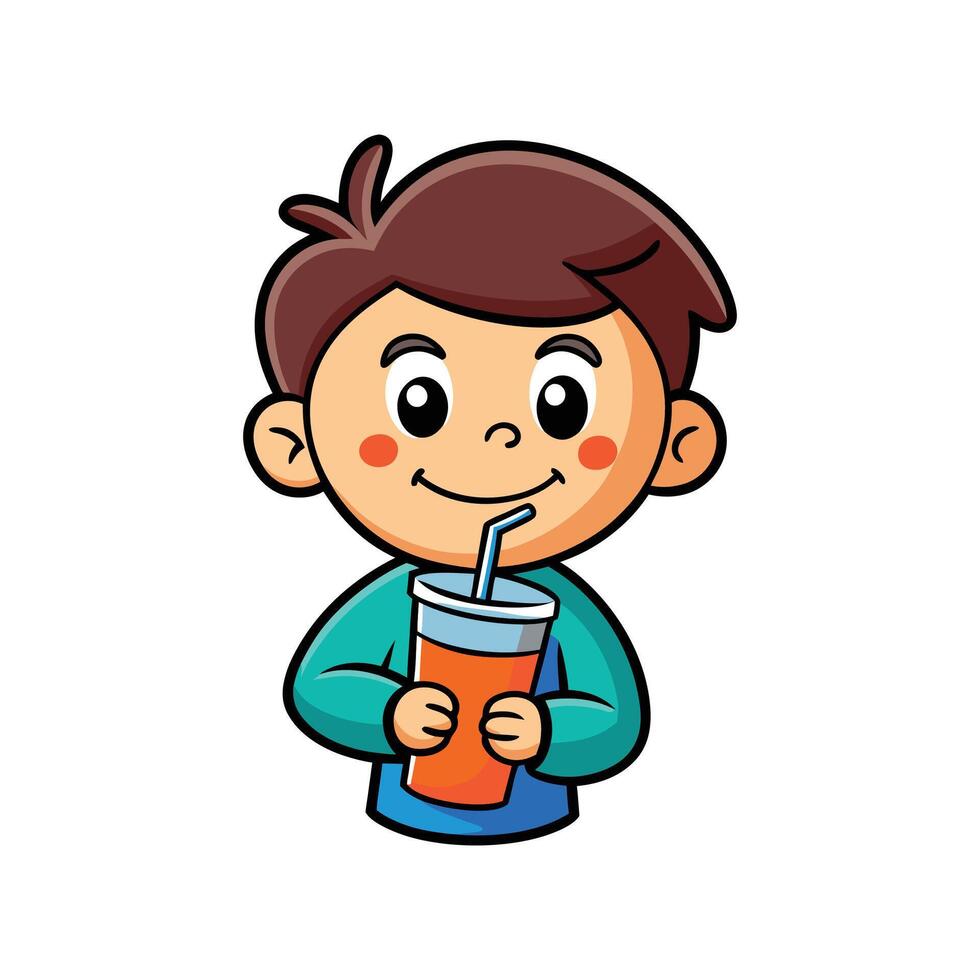 Playful Kid with Colorful Cup and Straw vector