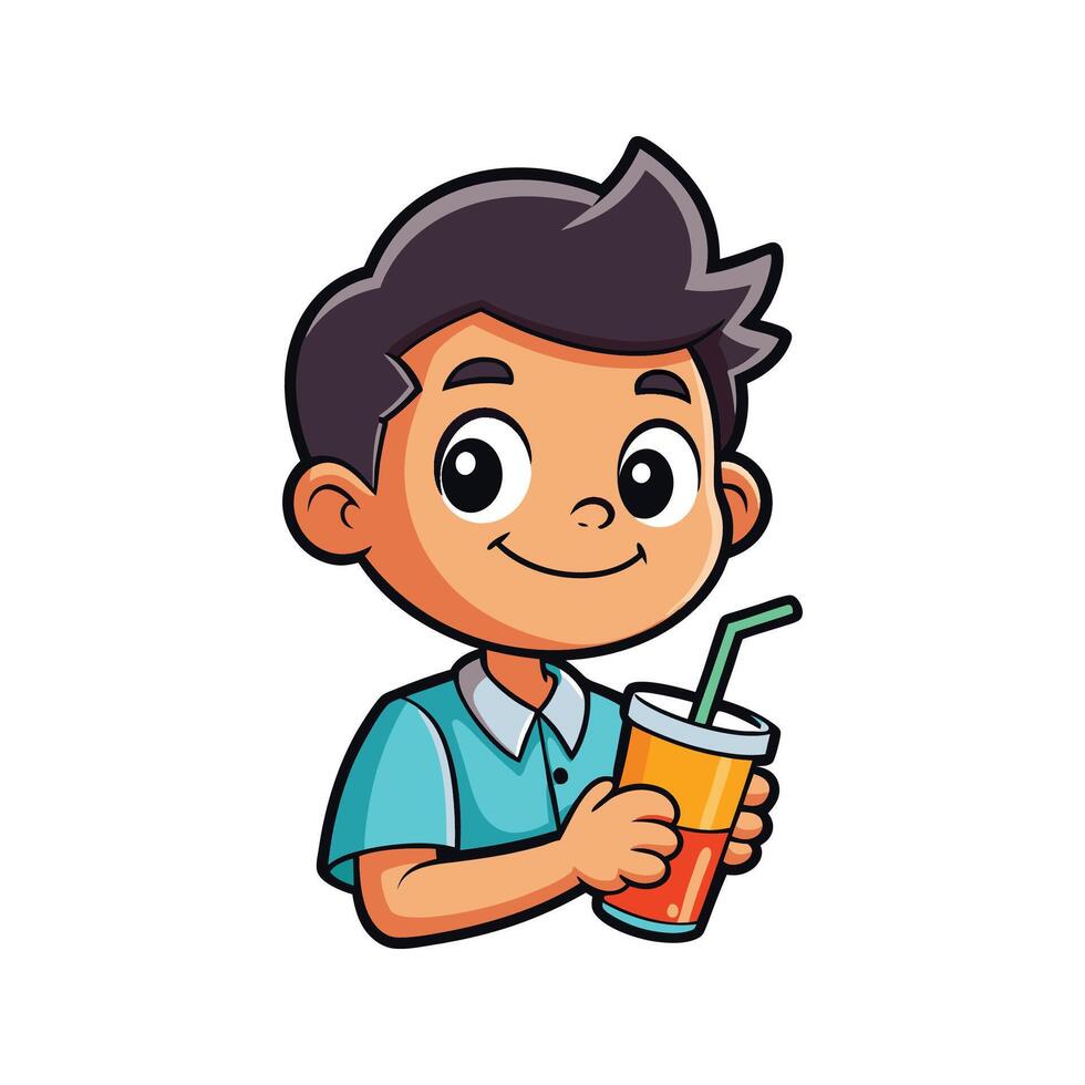 Child Smiling with a Colorful Cup and Straw vector