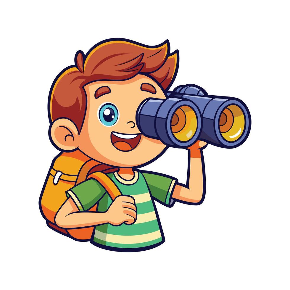 Child Holding Binoculars Looking with Wonder vector