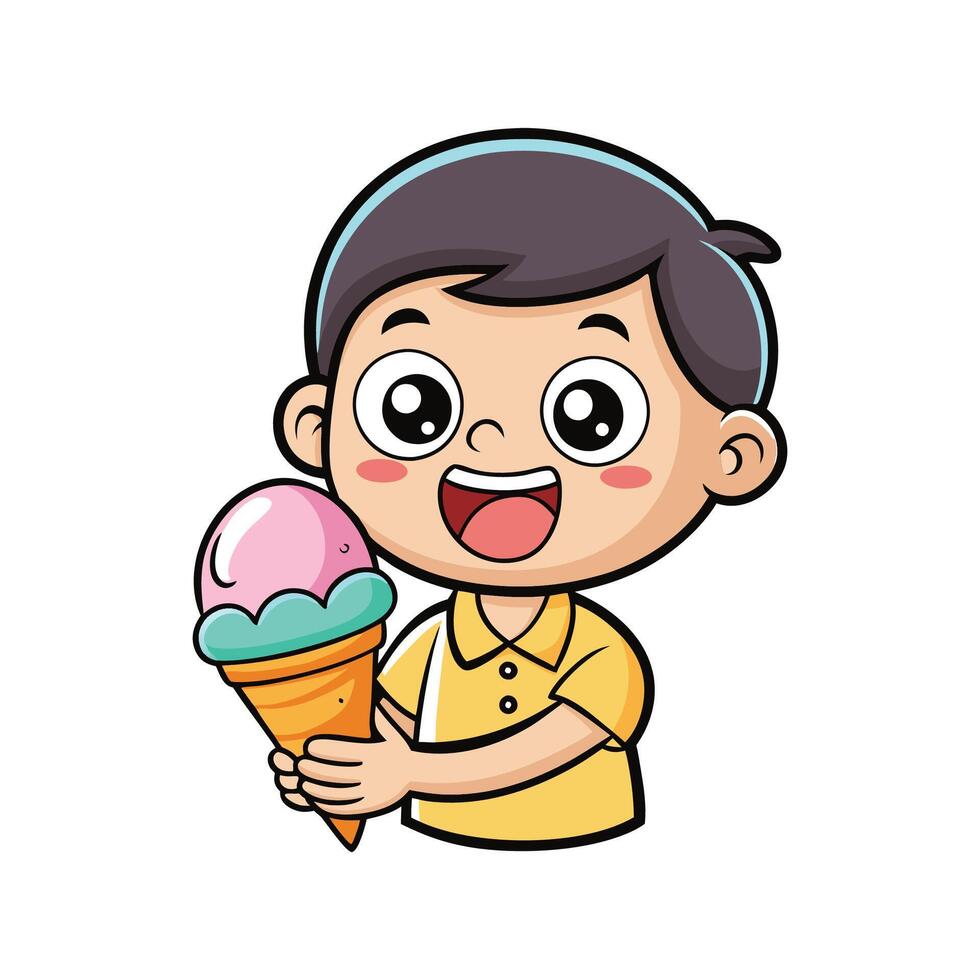 Happy Child Indulging in a Delicious Ice Cream Cone vector
