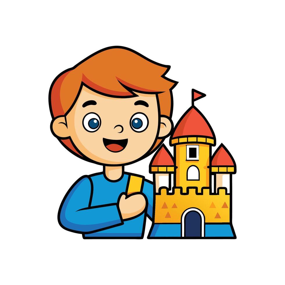 Young Child Holding Toy Castle for Adventures of Joy vector
