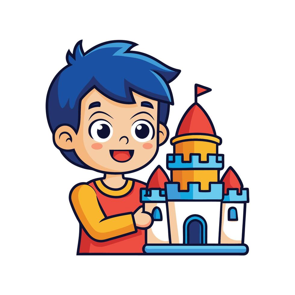 Child with Toy Castle Having Fun and Creative Adventures vector
