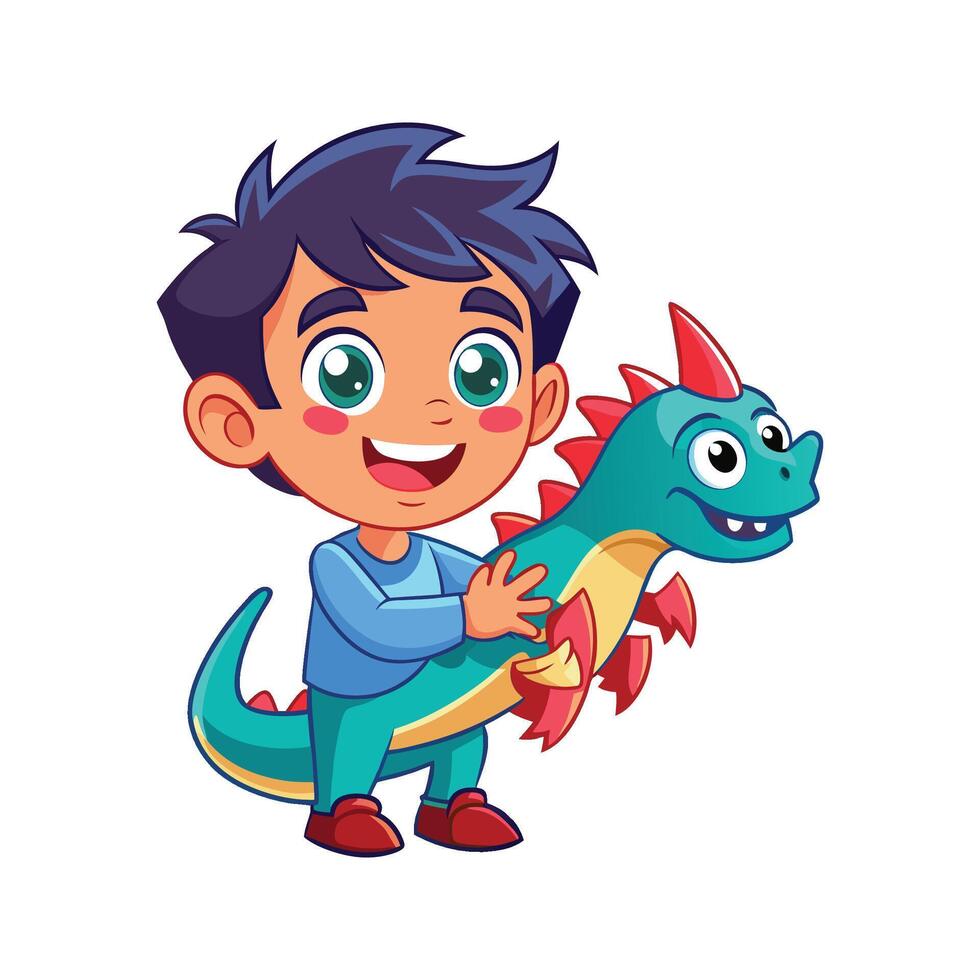 Young Adventurer Imagining Stories with a Toy Dragon vector