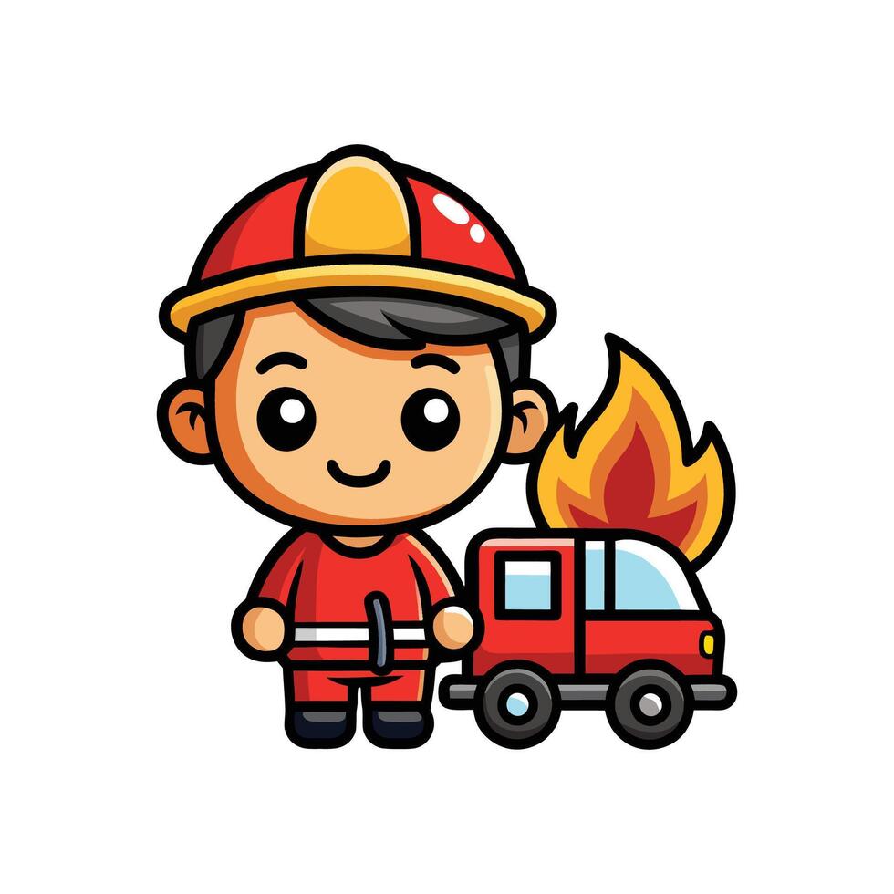 Child Pretending to Drive a Fire Truck Saving the Day vector