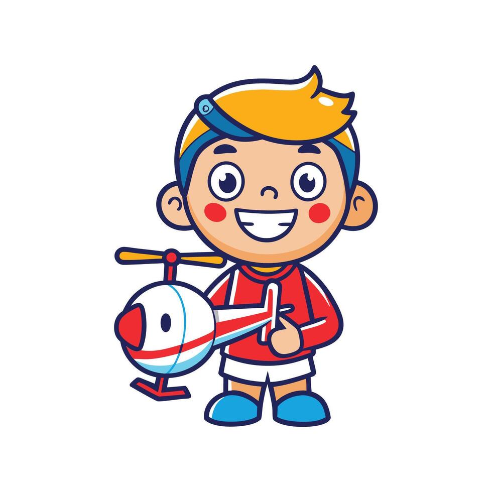 Child Imagining Rescue with Toy Helicopter vector