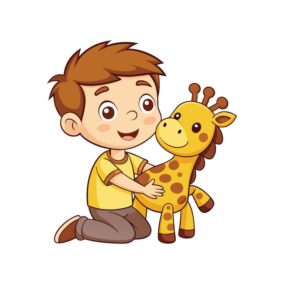 Kid Playing with Toy Giraffe in Imagination vector