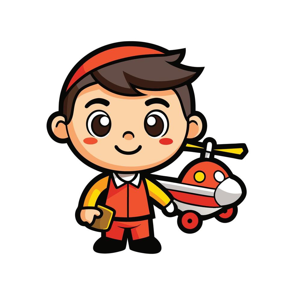 Child Imagining Heroic Rescue with Helicopter Toy vector