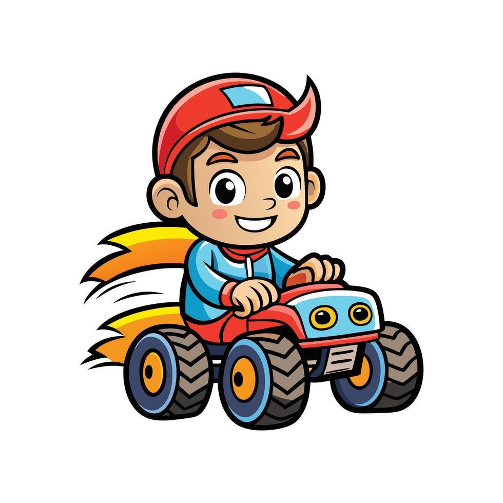 Child Engaging in Play with Colorful Monster Truck vector