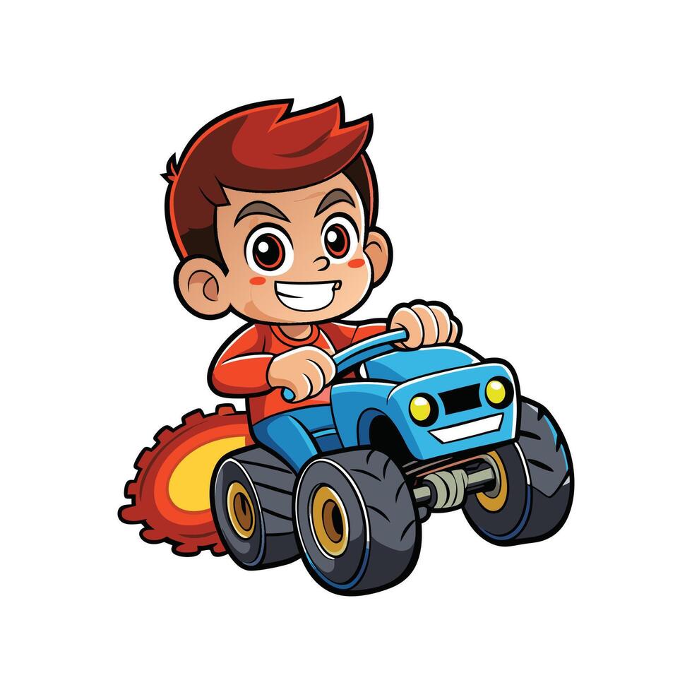 Child Playing with Toy Monster Truck Adventure vector