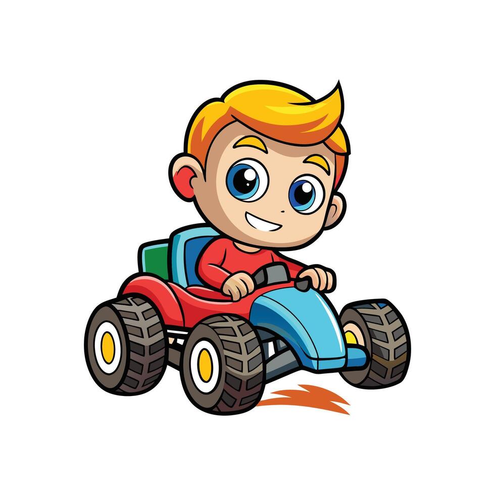 Kid Pretending to Drive Monster Truck in Racing vector