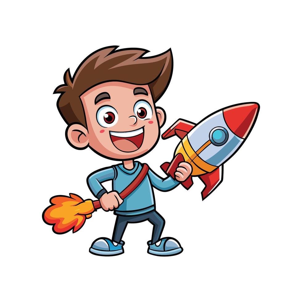Kid Engaging in Rocket Launcher Adventure Play vector