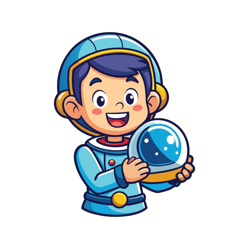 Child Engaging in Cosmic Adventures with Space Helmet vector