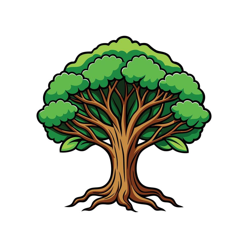 Stylish Outline of Banyan Tree vector