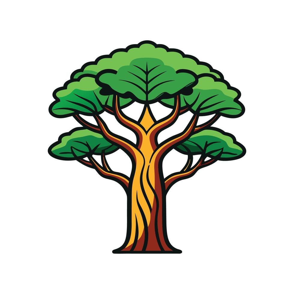 Distinct Baobab Tree Outline Design vector