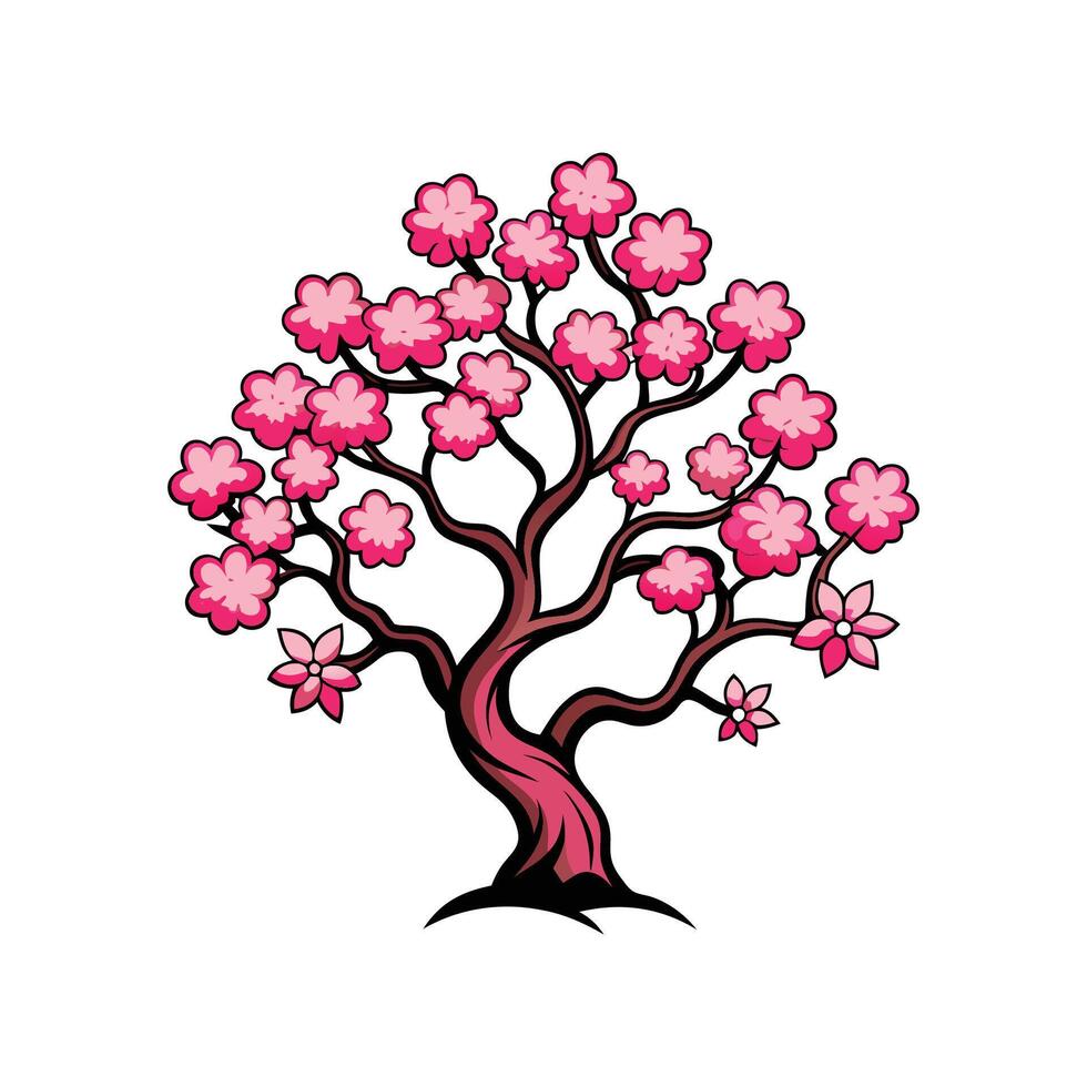 Charming Outline of Cherry Blossom Tree vector