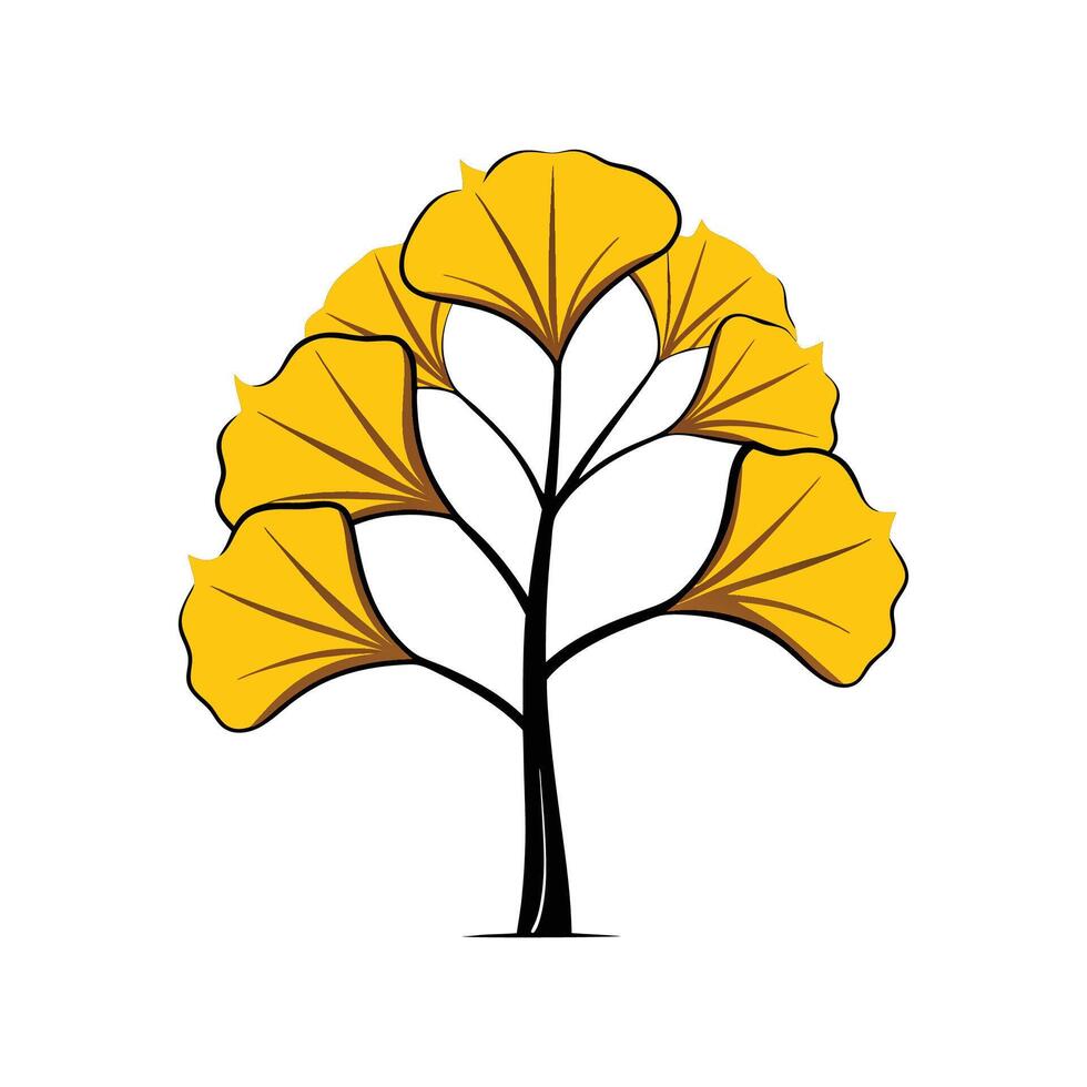 Ginkgo Tree Bold Outline Design 3 vector
