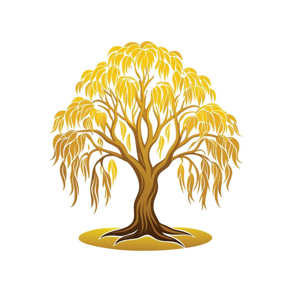 Distinct Golden Willow Tree Outline Art vector