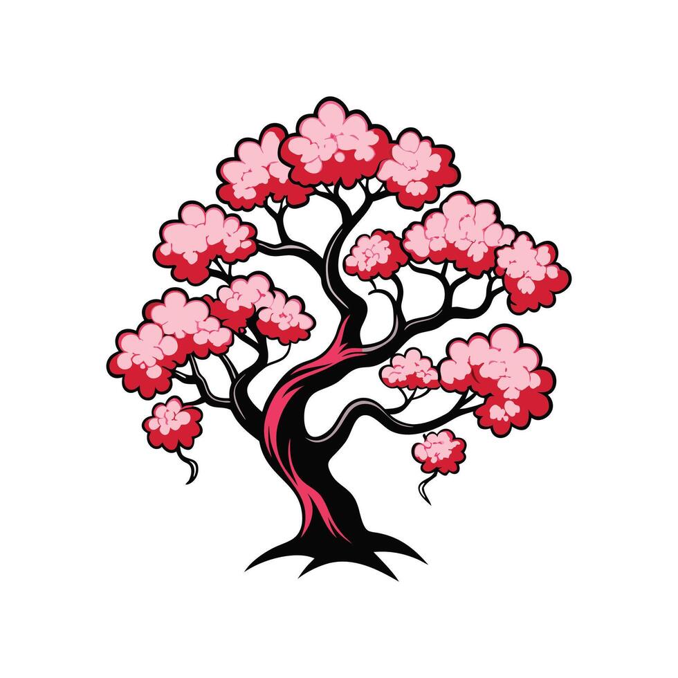 Japanese Cherry Tree Bold Outline Design 2 vector