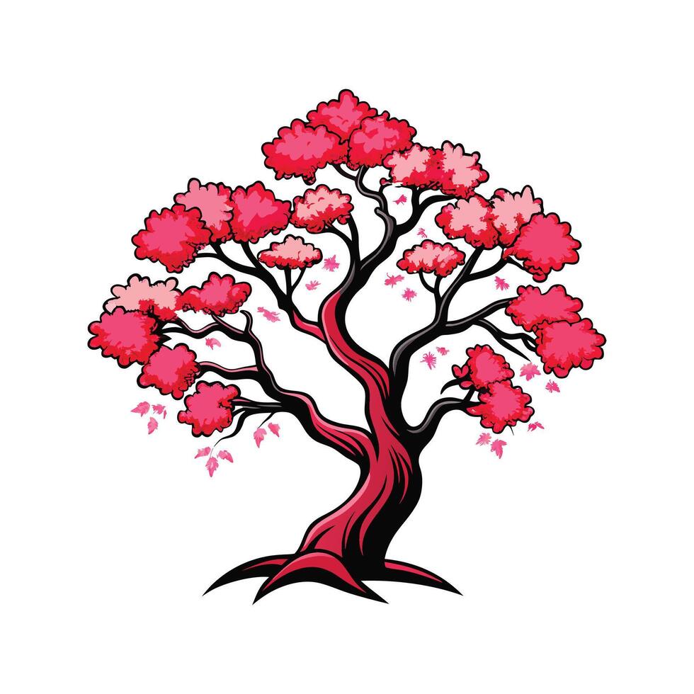 Japanese Cherry Tree Bold Outline Design 3 vector