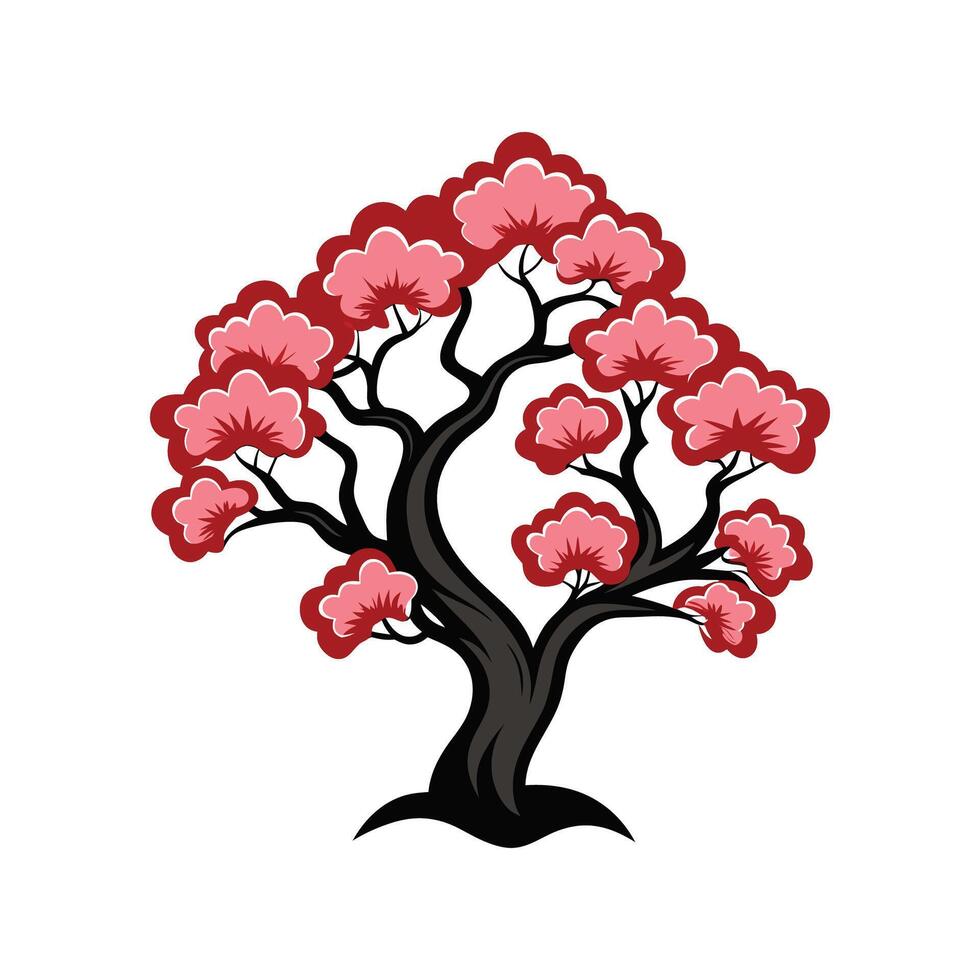 Distinct Japanese Cherry Tree Outline Art vector