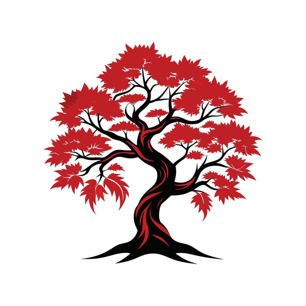 Distinct Japanese Maple Tree Outline Art vector