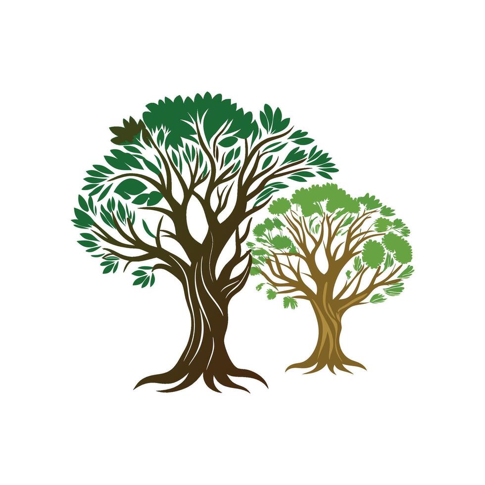 Olive Tree and Indian Banyan Tree Bold Outline Design 2 vector