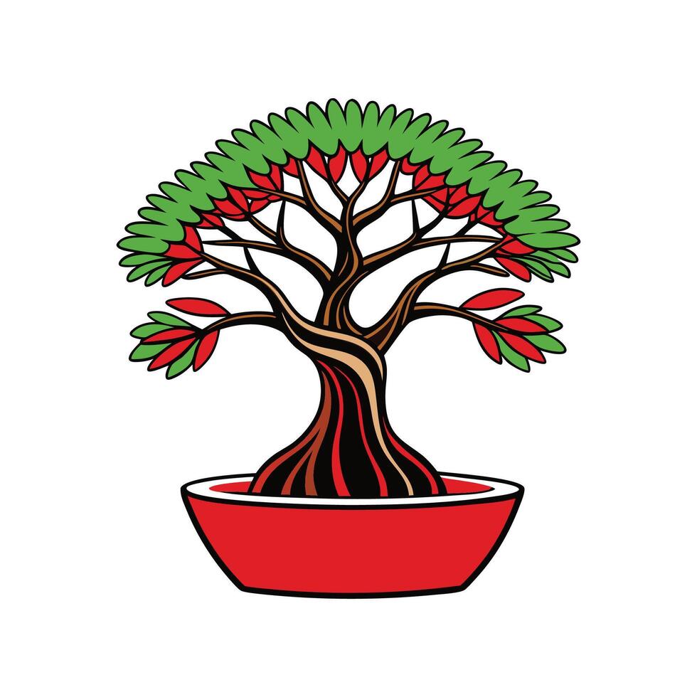 Distinct African Baobab Bonsai Outline Art vector