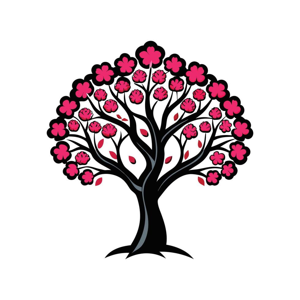 Realistic Black Cherry Tree Bold Outline Design 1 vector