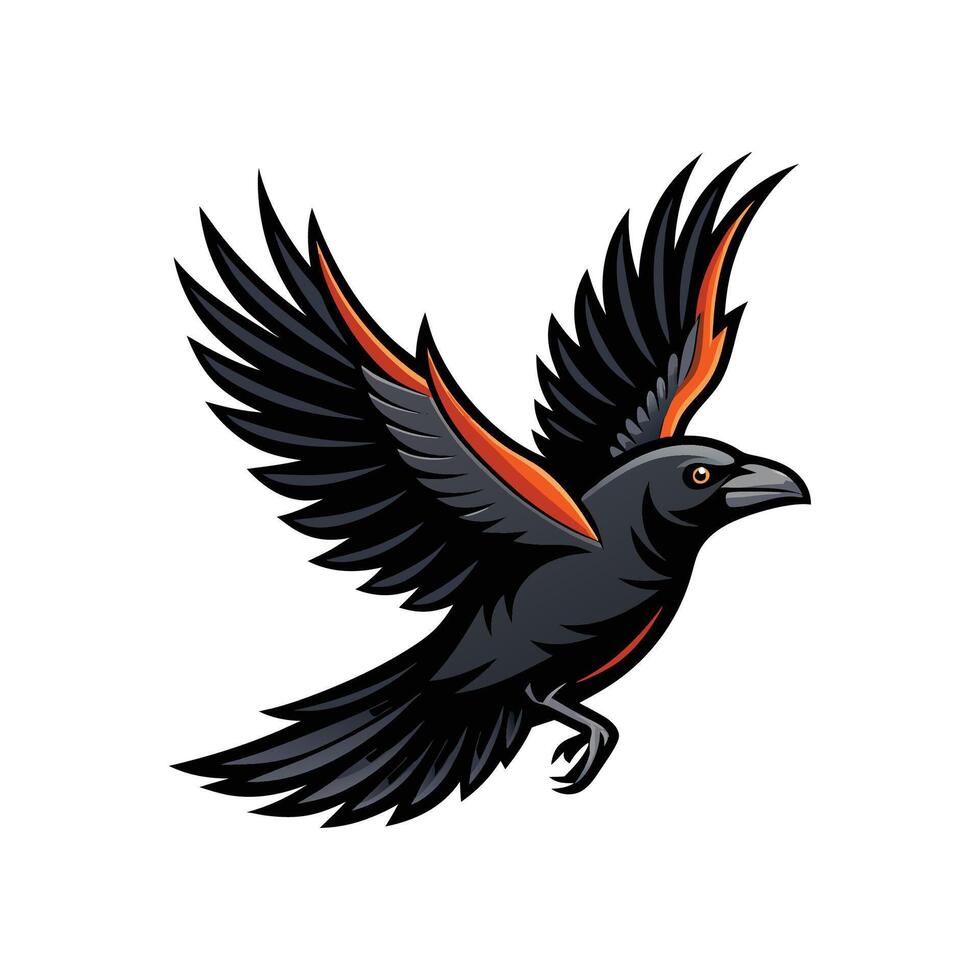 Realistic Crow in Flight Bold Outline Design 3 vector