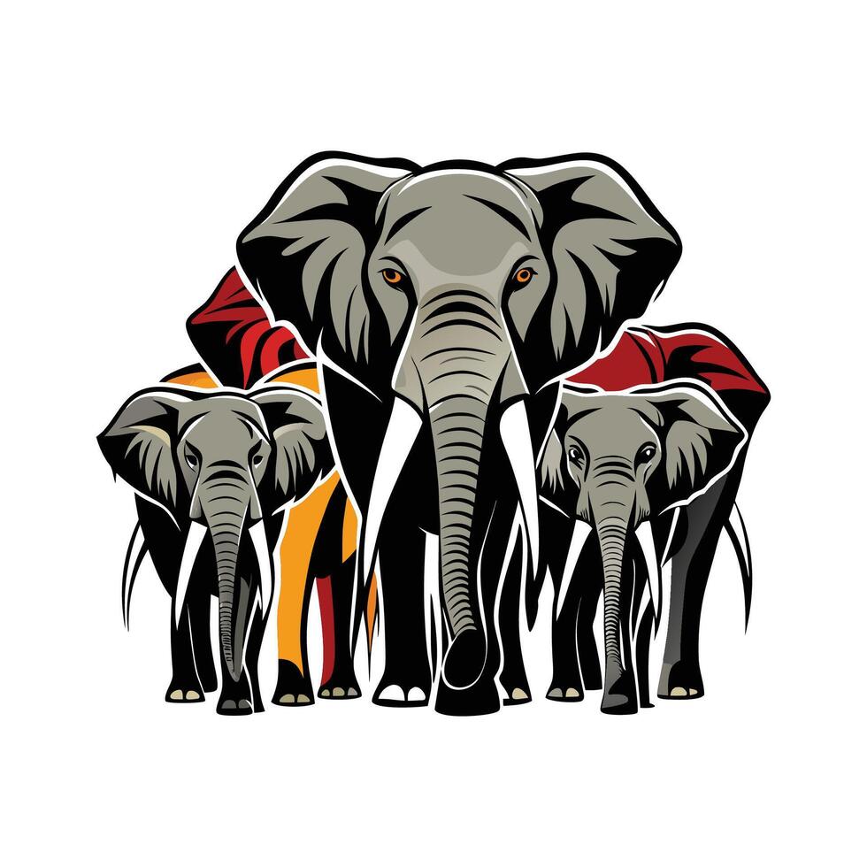 Realistic Elephant Herd Bold Outline Design 3 vector