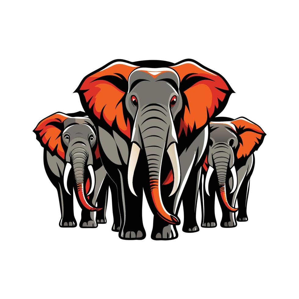 Distinct Elephant Herd Outline Art vector