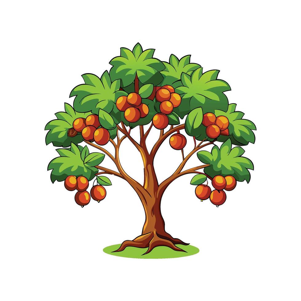 Realistic Indian Jujube Tree Bold Outline Design 1 vector