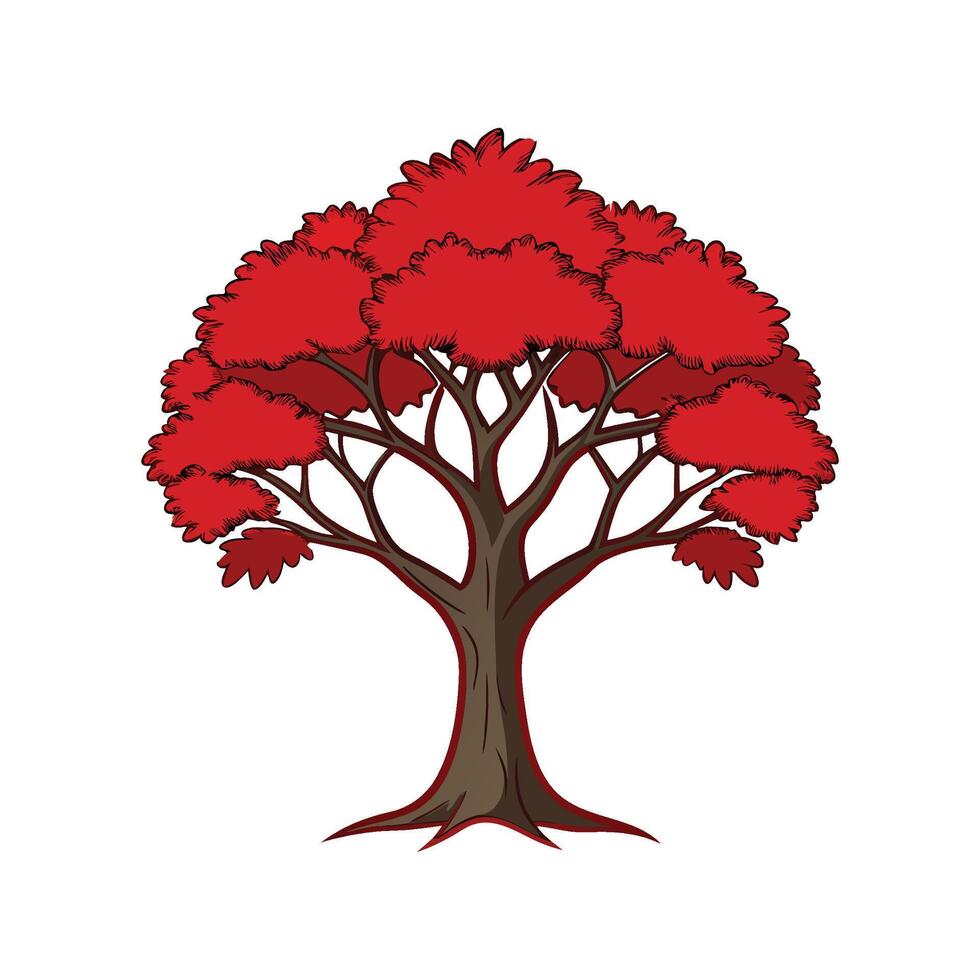 Realistic Indian Red Sandalwood Tree Bold Outline Design 3 vector