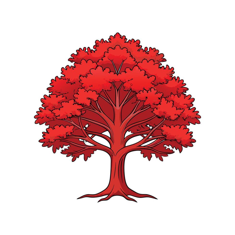 Realistic Northern Red Oak Tree Bold Outline Design 2 vector