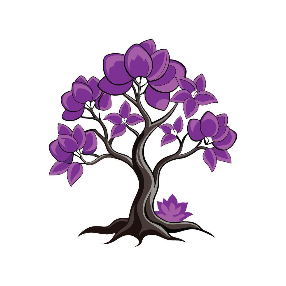 Realistic Purple Orchid Tree Bold Outline Design 2 vector