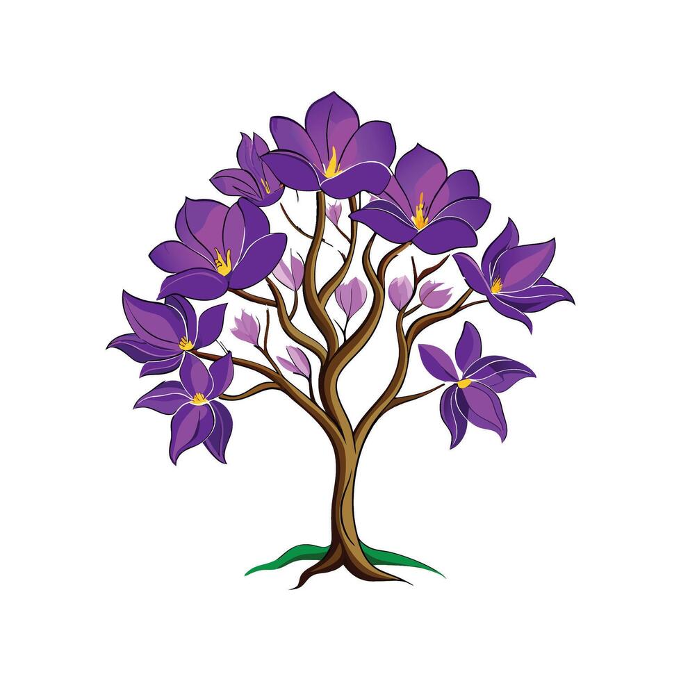 Realistic Purple Orchid Tree Bold Outline Design 3 vector