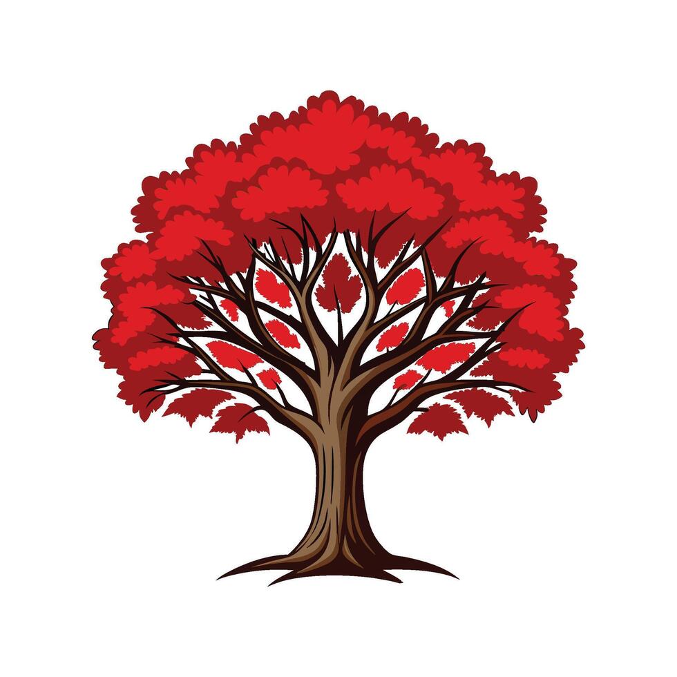 Realistic Scarlet Oak Tree Bold Outline Design 3 vector
