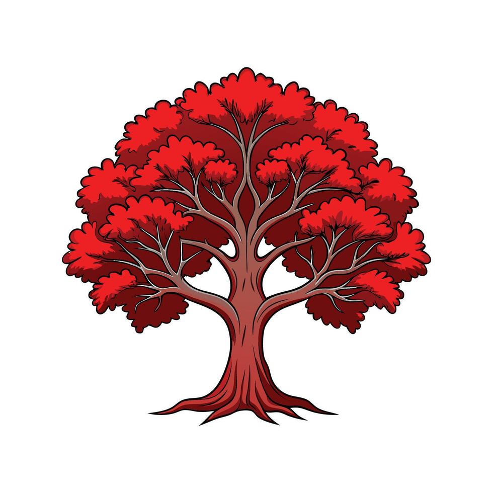 Realistic Scarlet Oak Tree Bold Outline Design 2 vector
