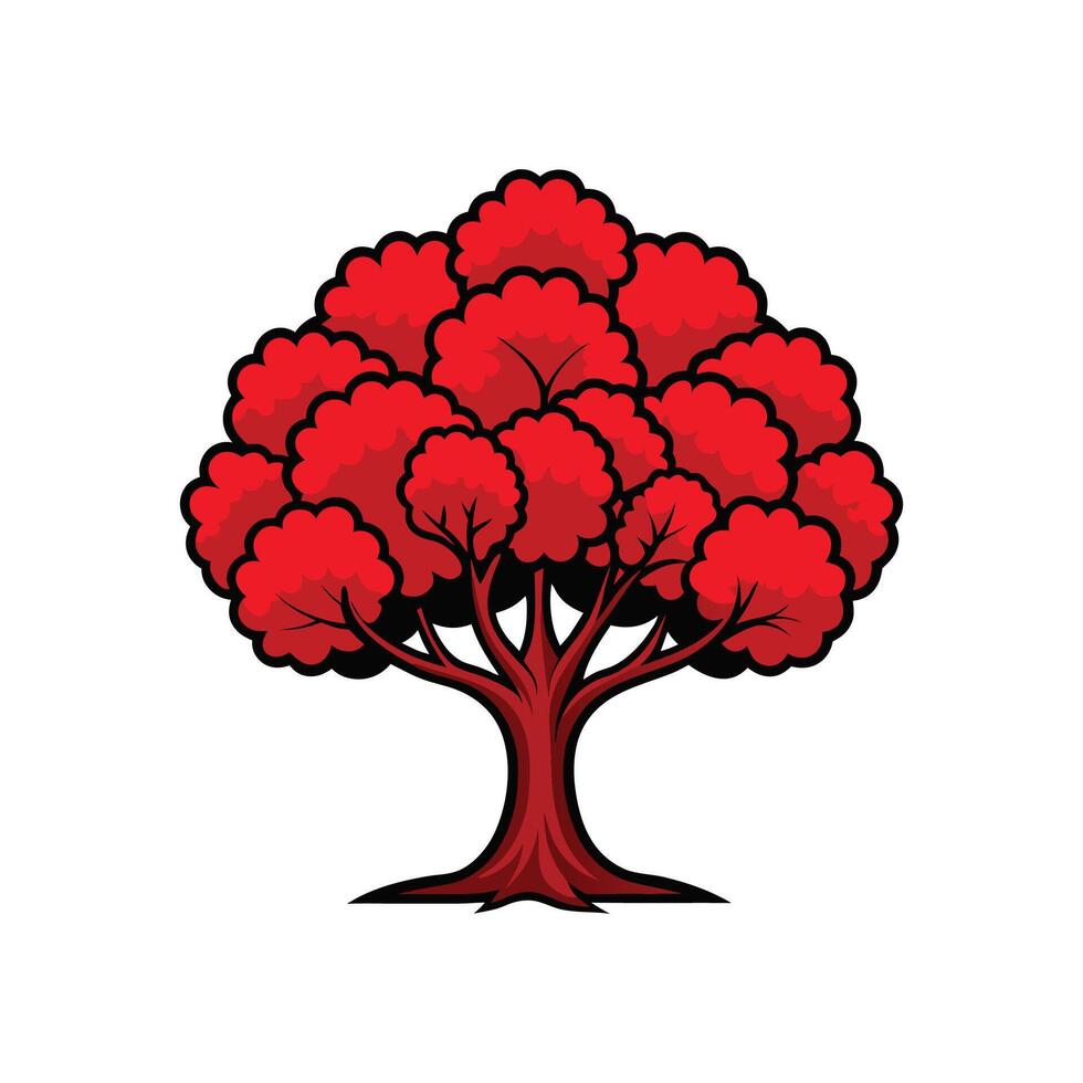 Realistic Red Mulberry Tree Bold Outline Design 3 vector