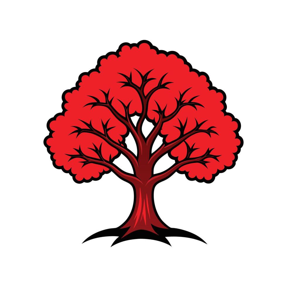 Realistic Red Oak Tree Bold Outline Design 3 vector
