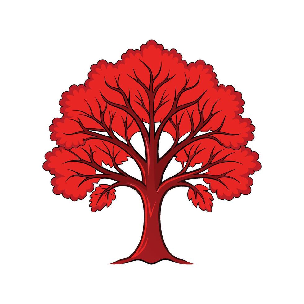 Distinct Red Oak Tree Outline Art vector