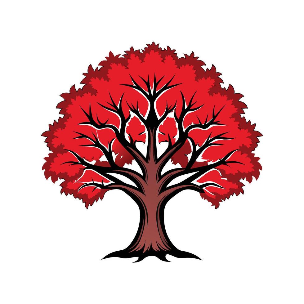 Distinct Scarlet Oak Tree Outline Art. vector