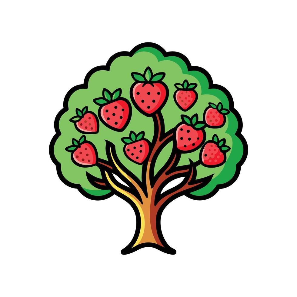 Realistic Strawberry Tree Bold Outline Design 3 vector