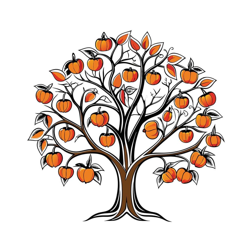 Realistic Texas Persimmon Tree Bold Outline Design 3 vector