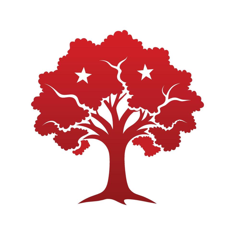 Realistic Texas Red Oak Tree Bold Outline Design 1. vector