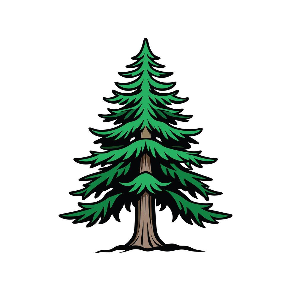 Distinct Western Hemlock Tree Outline Art. vector