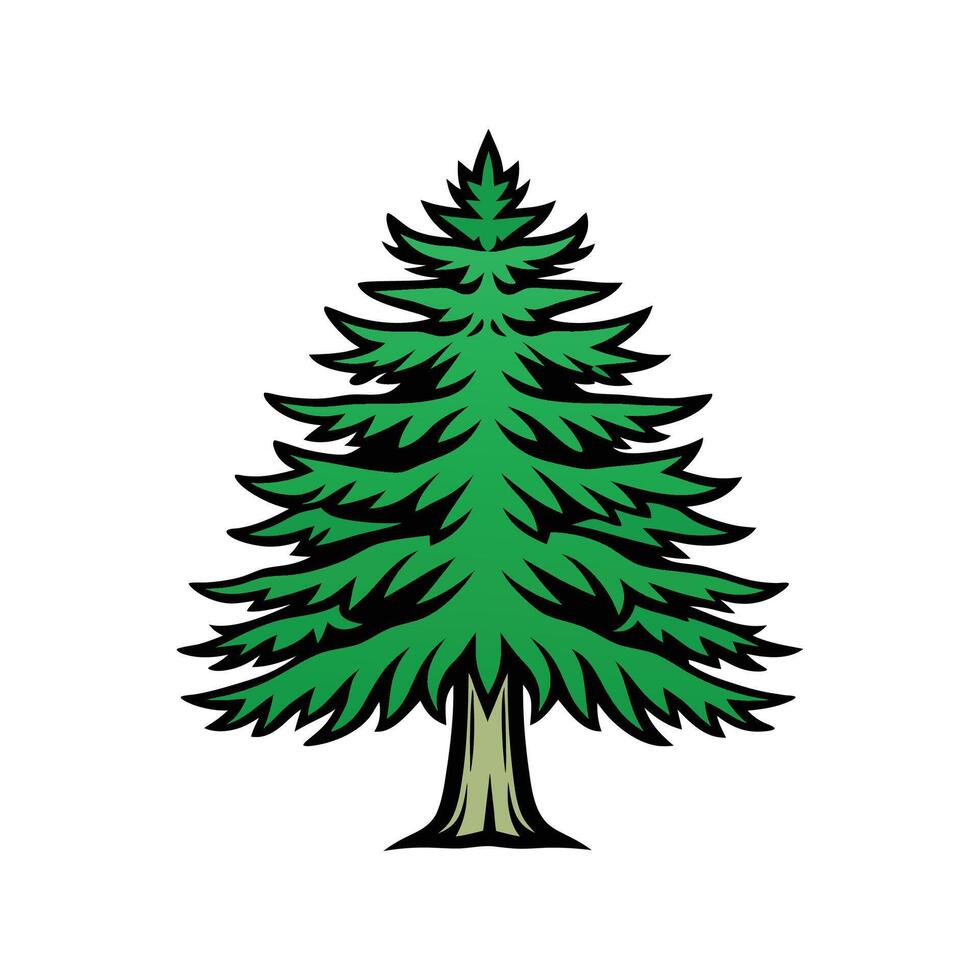 Realistic Western Hemlock Tree Bold Outline Design 3. vector
