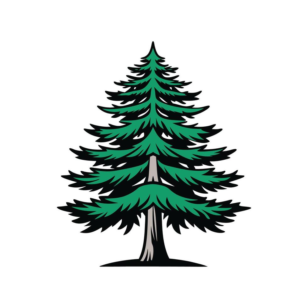 Realistic Western Hemlock Tree Bold Outline Design 2, vector