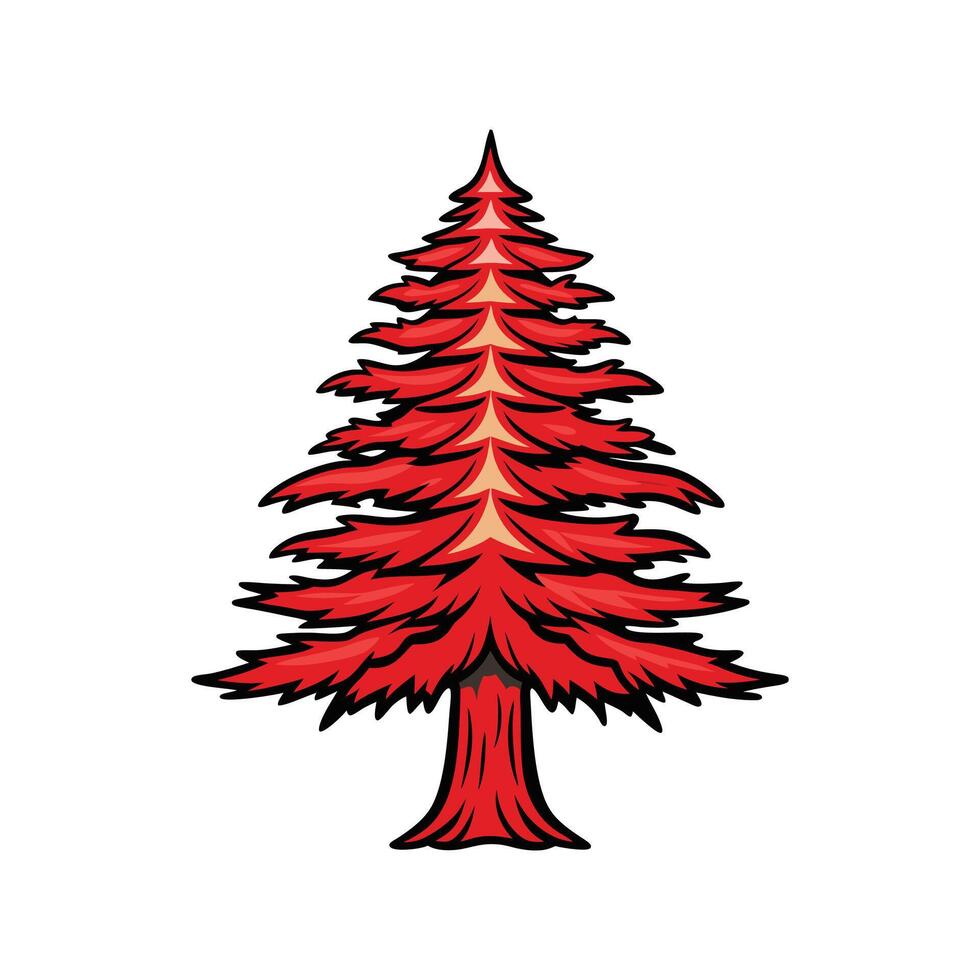 Realistic Western Red Cedar Tree Bold Outline Design 3 vector